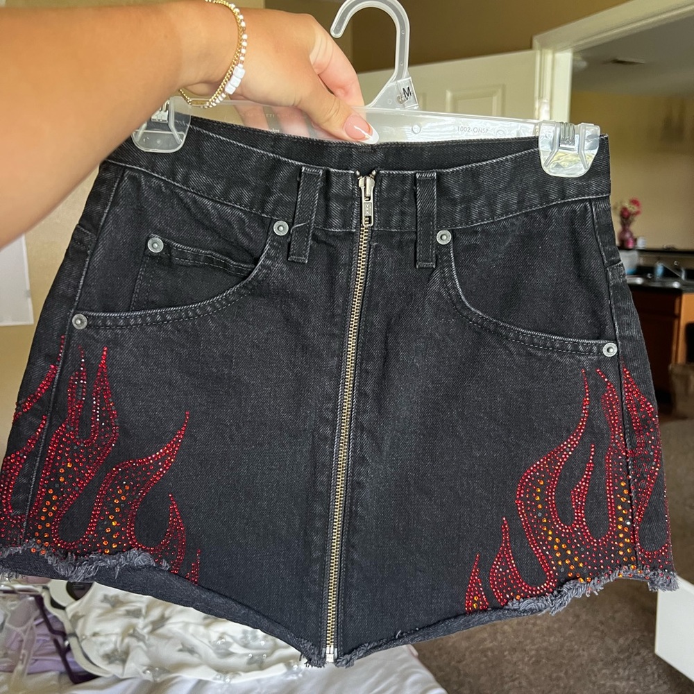 Black denim skirt